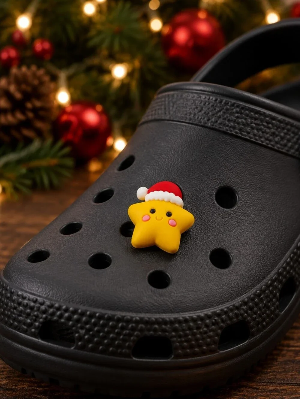 Christmas Star Croc Shoe Charm Cute Santa Hat Yellow Smile Holiday Jibbitz Style